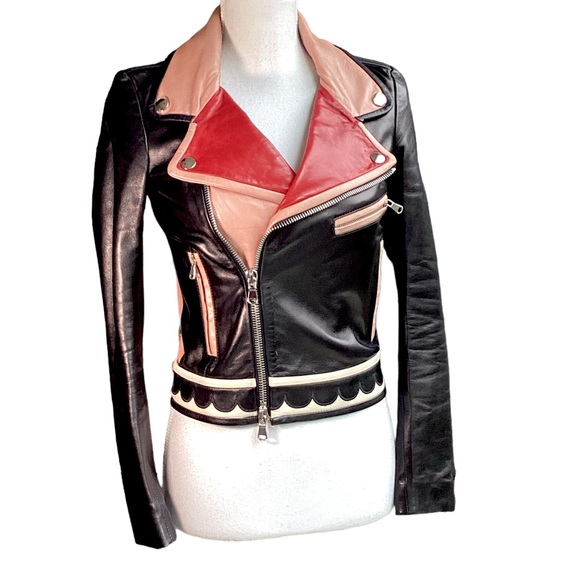 Valentino Heart Intarsia Leather Biker Jacket. (MC) - Picture 3 of 17